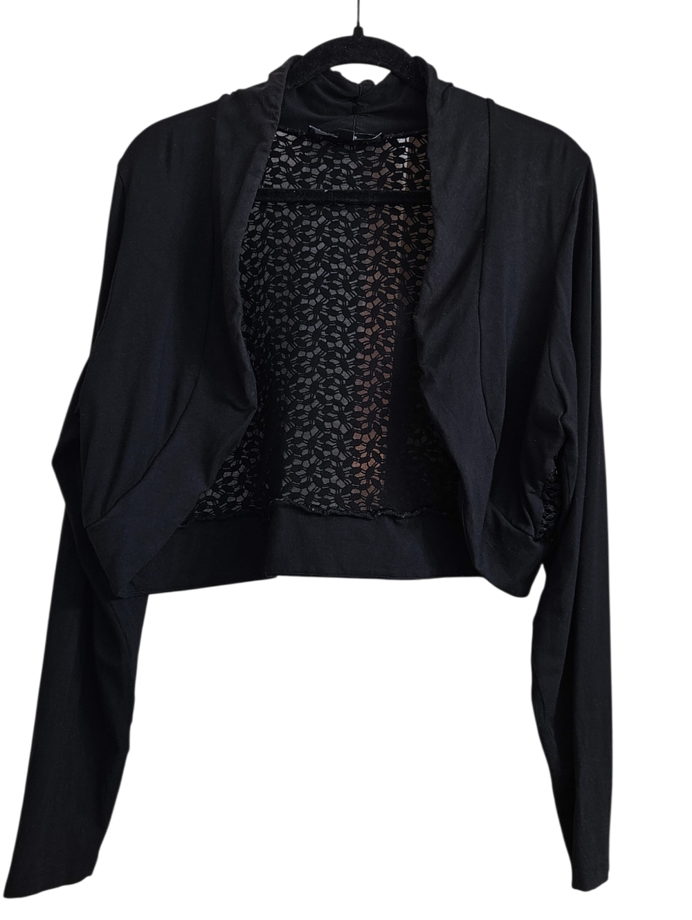 Women's X-Two Black Cropped Bolero Shrug with Sheer Lace Back Panel Size 14